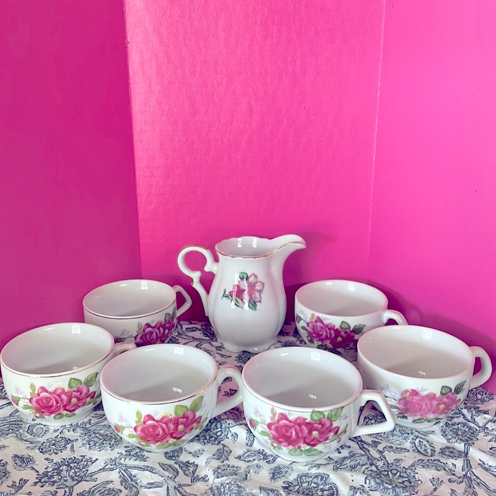Japan made, vintage 6 coffee cups & pitcher